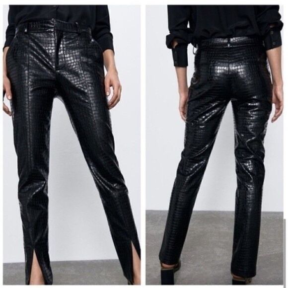 ZARA Faux Leather Pants Croco Animal Effect NWT - Picture 3 of 16